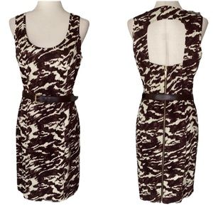 Michael Kors Brown Cream Belted Cutout Open Back Zip Up Sheath Mini Dress - 6